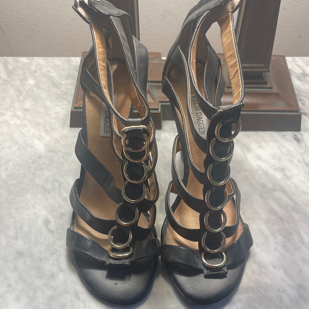 Kelsi Dagger Black Strappy Heels